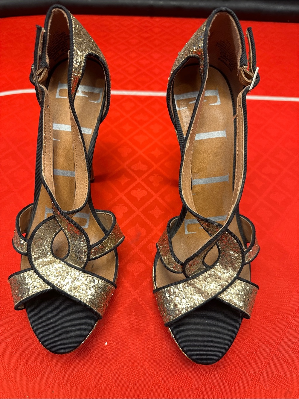 Elle Gold Glitter Sparkly Strappy Platform Heels